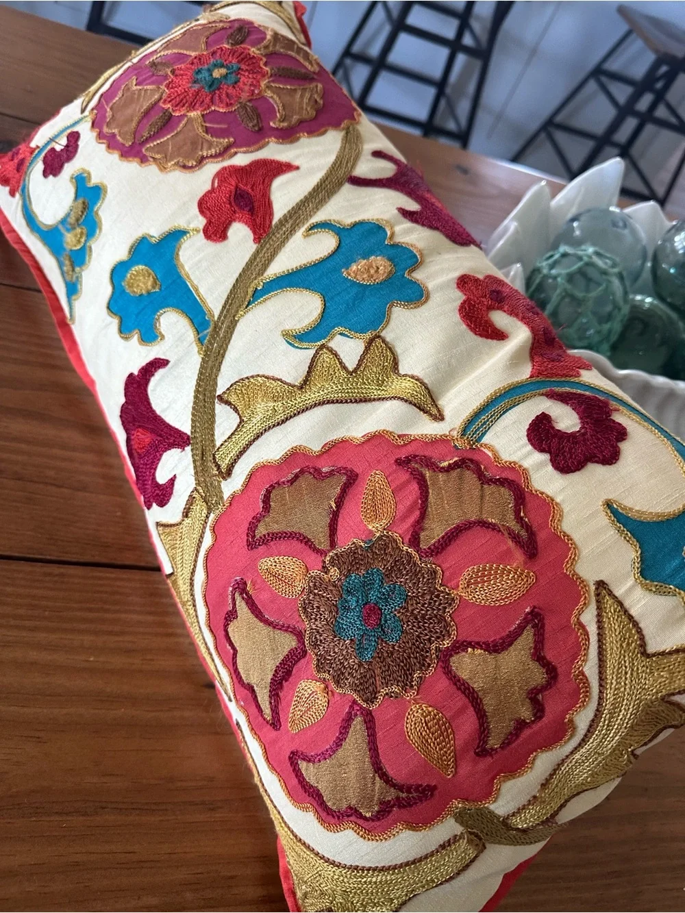 Pier 1 Embroidered Floral Lumbar Pillow